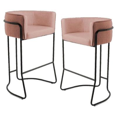 Kit 2 Banquetas Decorativas Base Aço Preto Linho Rosê