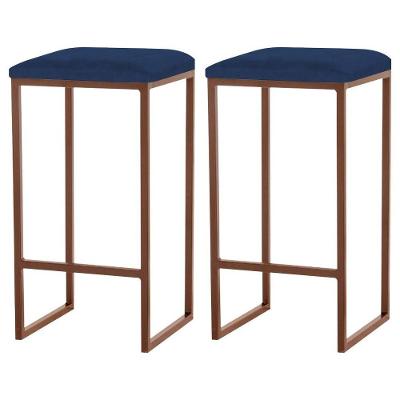 Kit 2 Banqueta Billie Base Bronze Veludo Azul Gran Belo