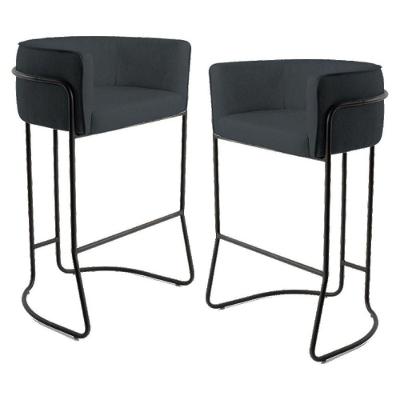Kit 2 Banquetas Decorativas Base Aço Preto Linho Chumbo