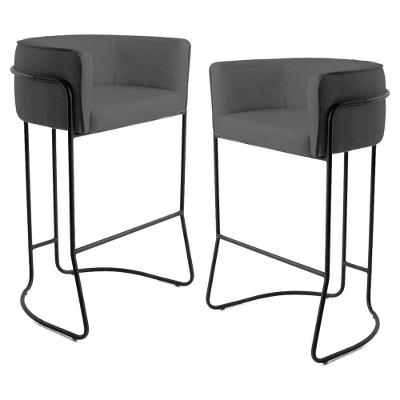 Kit 2 Banquetas Decorativas Base Aço Preto Corano Cinza