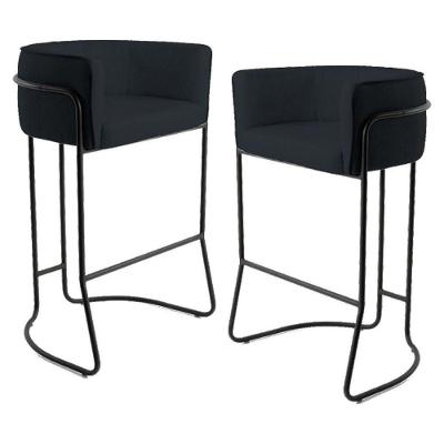 Kit 2 Banquetas Decorativas Base Aço Preto Veludo Preto