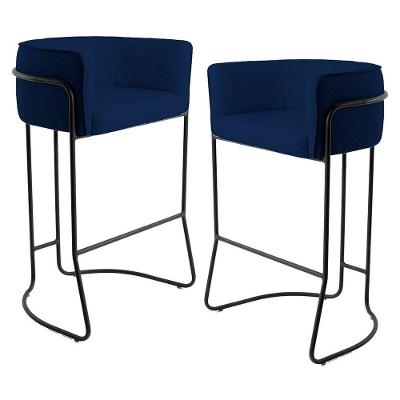 Kit 2 Banquetas Decorativas Base Aço Preto Veludo Azul