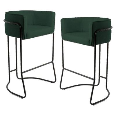 Kit 2 Banquetas Decorativas Base Aço Preto Veludo Verde