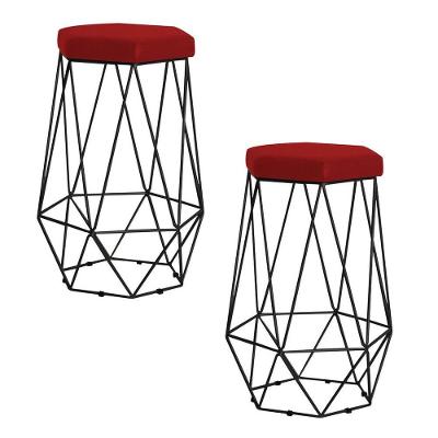 Kit 2 Banqueta Rubel Base Preta Veludo Vermelho Gran Belo