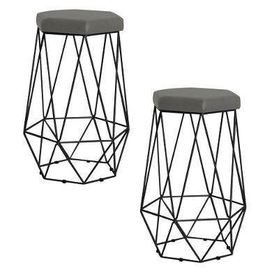 Kit 2 Banqueta Rubel Base Preta Veludo Cinza Gran Belo