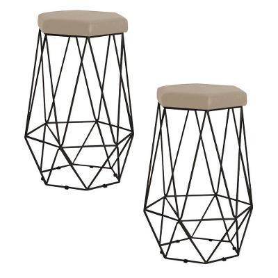 Kit 2 Banqueta Rubel Base Preta Veludo Bege Gran Belo