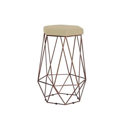 Banqueta Rubel Base Bronze Veludo Bege Gran Belo
