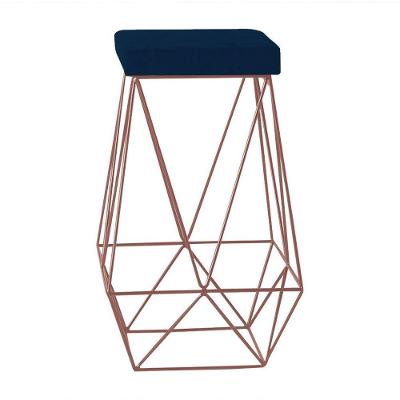 Banqueta Decorativa Kathy Base Bronze Veludo Azul Gran Belo