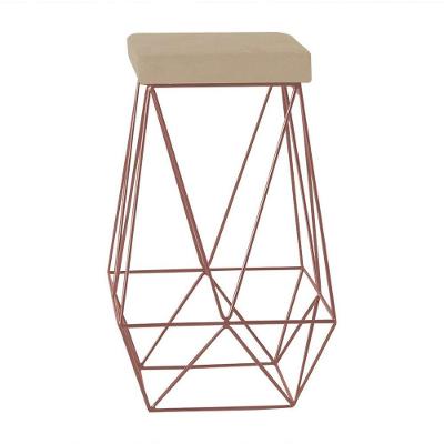 Banqueta Decorativa Kathy Base Bronze Veludo Bege Gran Belo