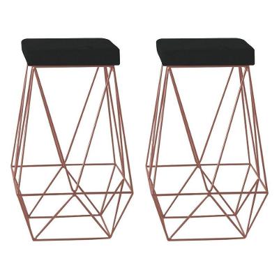 Kit 2 Banquetas Kathy Base Bronze Veludo Preto Gran Belo