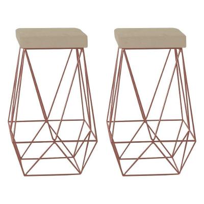 Kit 2 Banquetas Kathy Base Bronze Veludo Bege Gran Belo