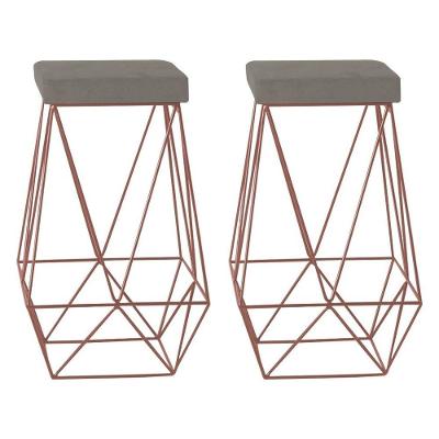 Kit 2 Banqueta Decorativa Kathy Base Bronze Veludo Cinza - Gran Belo