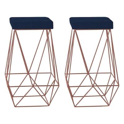 Kit 2 Banquetas Kathy Base Bronze Veludo Azul Gran Belo