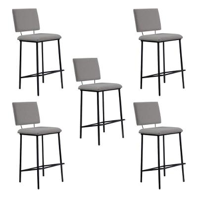 Kit 5 Banquetas Fixa Decorativa Base De Aço Marcius Linho Cinza