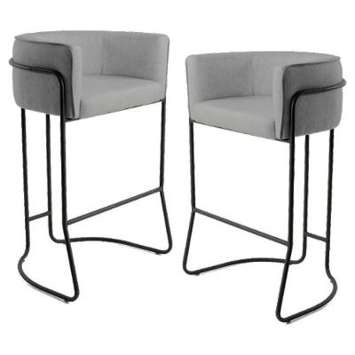 Kit 2 Banquetas Base Aço Preto Betina Linho Cinza EscuroDomi