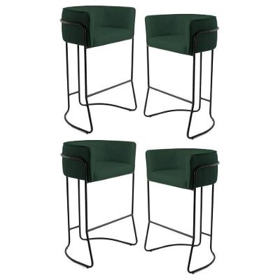 Kit 4 Banquetas Base Aço Preto Betina Linho Verde Musgo Domi