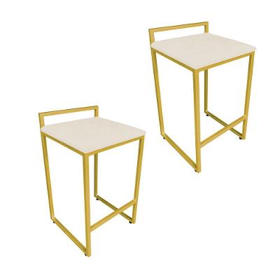 Conjunto 02 Banquetas Pietra Suede Bege Base Dourado D´rossi