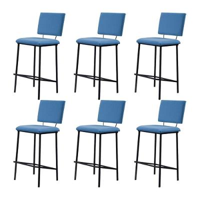 Kit 6 Banquetas Fixa Decorativa Base De Aço Marcius Linho Azul Jeans - Gran Belo