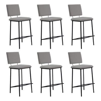 Kit 6 Banquetas Fixa Decorativa Base De Aço Marcius Linho Cinza - Gran Belo