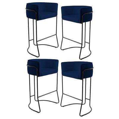 Kit 4 Banquetas Base Aço Preto Betina Veludo Marinho Domi