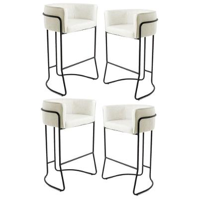 Kit 4 Banquetas Base Aço Preto Betina B-309 Veludo Bege Domi