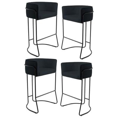 Kit 4 Banquetas Base Aço Preto Betina Veludo Black Domi
