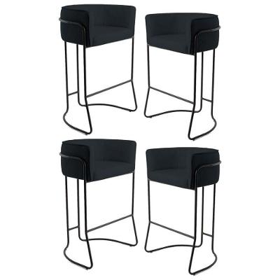 Kit 4 Banquetas Base Aço Preto Betina Corano Preto Domi