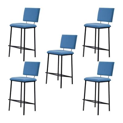 Kit 5 Banquetas Fixa Decorativa Base De Aço Marcius Linho Azul Jeans - Gran Belo