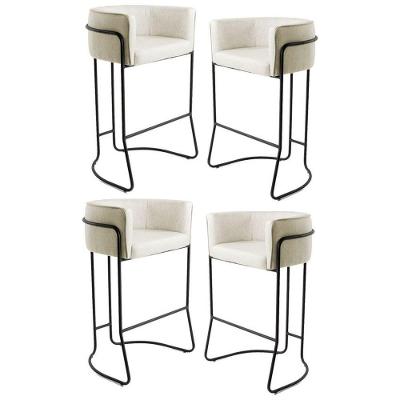 Kit 4 Banquetas Base Aço Preto Betina Linho Bege Cru Domi