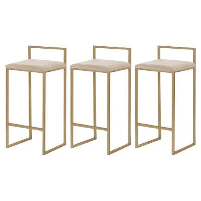 Kit 3 Banquetas Decorativa Jasmine Gold Veludo Bege