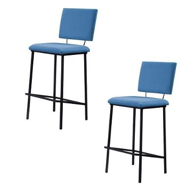 Kit 2 Banquetas Fixa Decorativa Base De Aço Marcius Linho Azul Jeans - Gran Belo