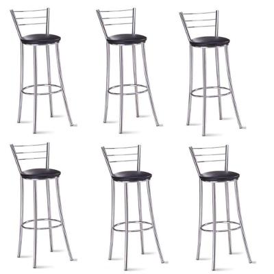 Kit 6 Banquetas Para Bancada Cromada Grazi Preto