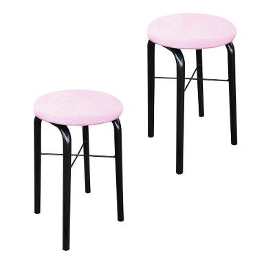 Kit 02 Banquetas Baixa Manu Suede Rosa Bebê