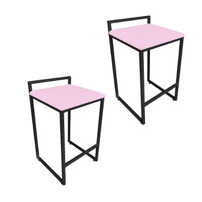 Conjunto 02 Banquetas Pietra Suede Base Preto Rosa Bebê
