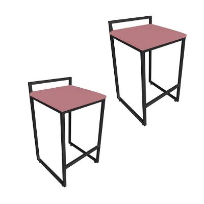 Conjunto 02 Banquetas Pietra Suede Base Preto D´rossi Rose