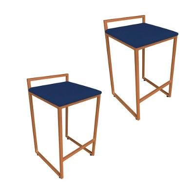 Conjunto 02 Banquetas Pietra Suede Azul Marinho