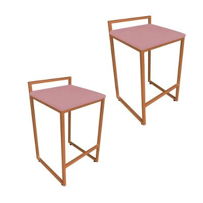 Conjunto 02 Banquetas Pietra Suede Rose