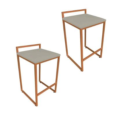 Conjunto 02 Banquetas Pietra Suede Marrom Rato Base Cobre