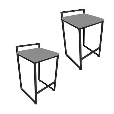Conjunto 2 Banquetas Pietra Suede Base Preto D´rossi Grafite