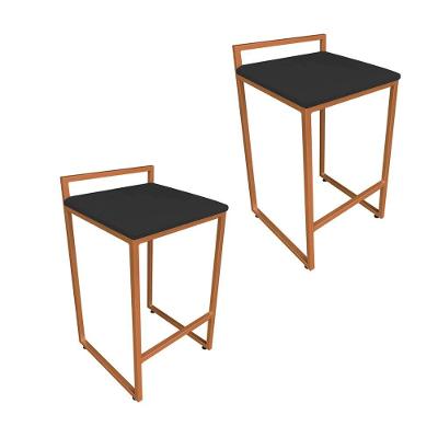 Conjunto 02 Banquetas Pietra Suede Preto Base Cobre D´rossi