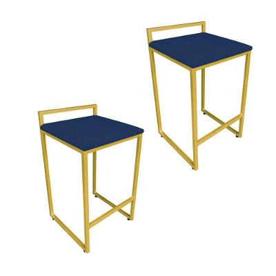 Conjunto 02 Banquetas Pietra Suede Azul Marinho