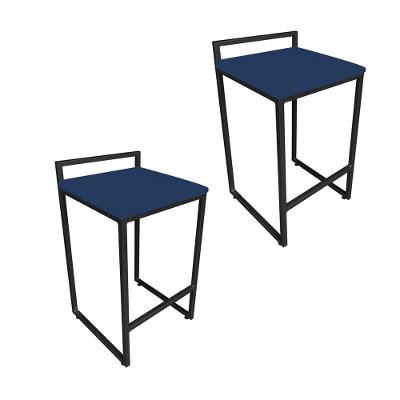 Conjunto 02 Banquetas Pietra Suede Azul Marinho