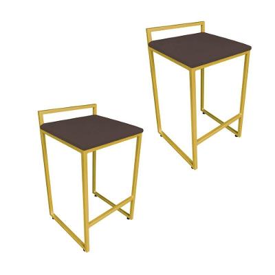 Conjunto 02 Banquetas Suede Marrom Base Dourado D´rossi