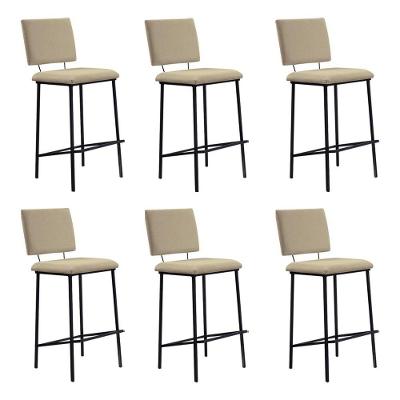 Kit 6 Banquetas Fixa Decorativa Base De Aço Marcius Linho Bege