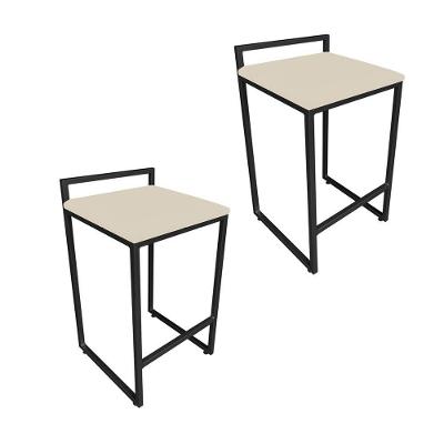 Conjunto 02 Banquetas Pietra Suede Bege Base Preto D´rossi