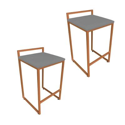Conjunto 02 Banquetas Pietra Suede Grafite Base Cobre