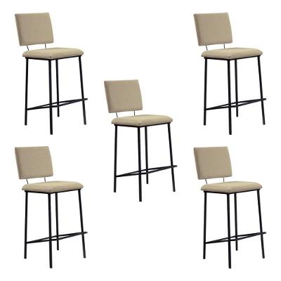 Kit 5 Banquetas Fixa Decorativa Base De Aço Marcius Linho Bege