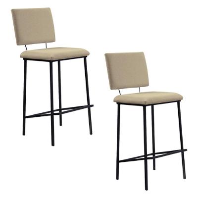Kit 2 Banquetas Fixa Decorativa Base De Aço Marcius Linho Bege