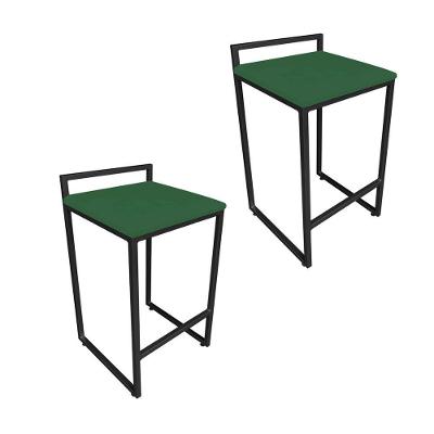 Conjunto 02 Banquetas Pietra Suede Base Preto D´rossi Verde
