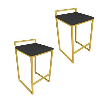 Conjunto 02 Banquetas Pietra Suede Base Dourado Preto